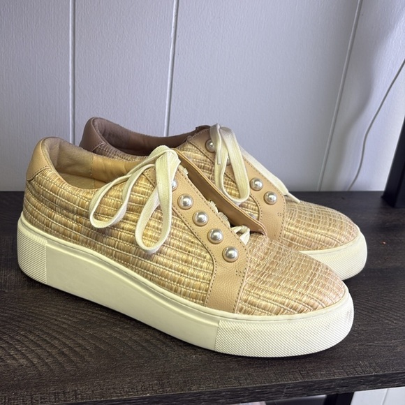 Alex Marie Beige Woven Sneakers with Pearl Accents - Picture 2 of 6